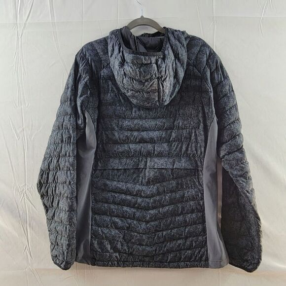 Columbia Gray Floral Print Puffer Hooded Jacket Front Zip Pockets Long Sleeves L - Picture 4 of 8